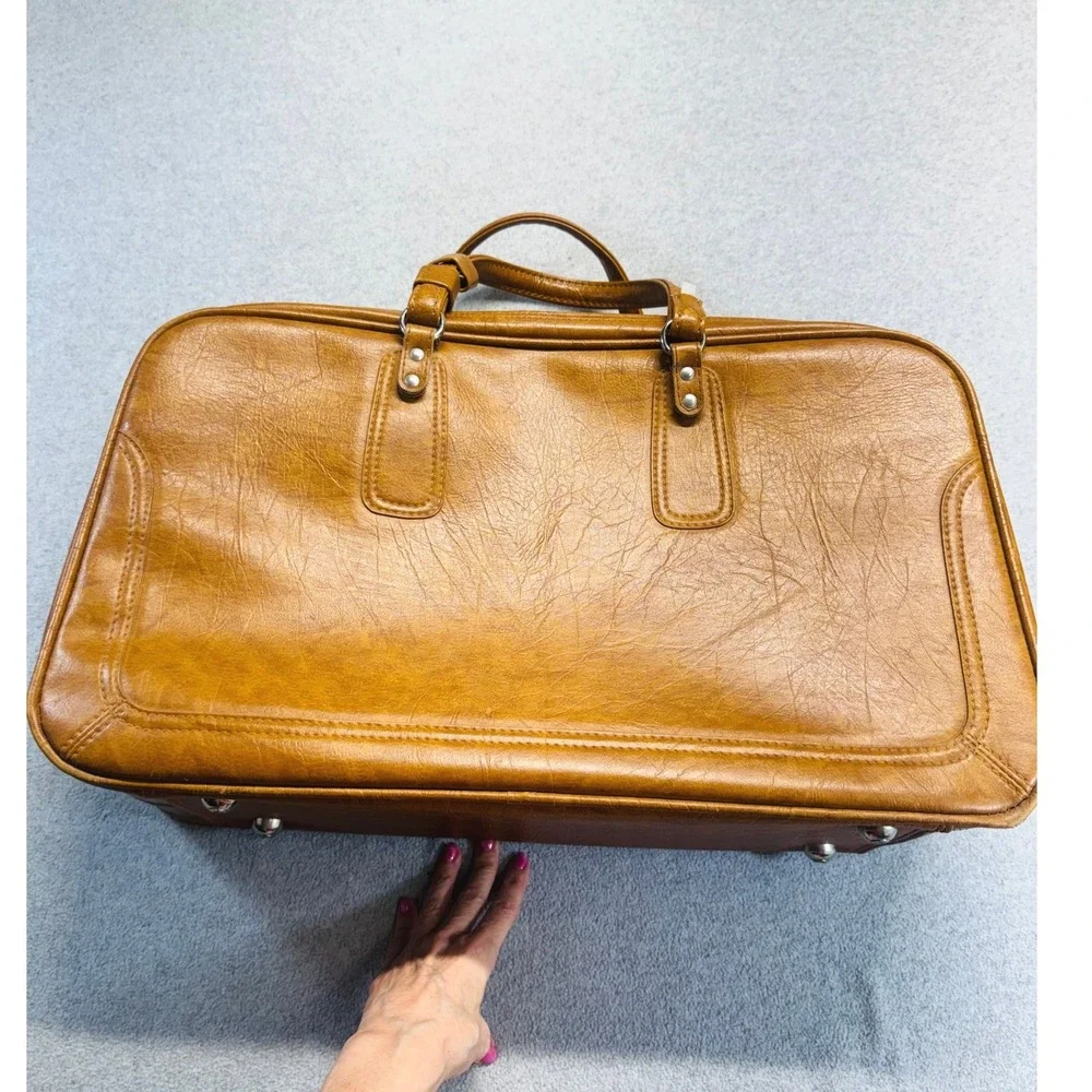 Vintage Samsonite Brown Faux Leather Carry On Luggage Travel Suitcase Retro